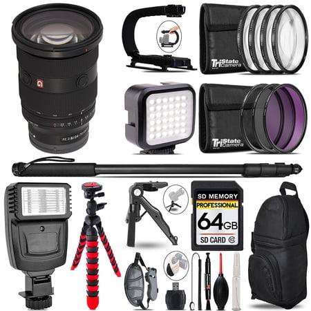 Sony FE 24-70mm f/2.8 GM II Lens - Video Kit + Slave Flash + Monopad - 64GB Accessory Bundle