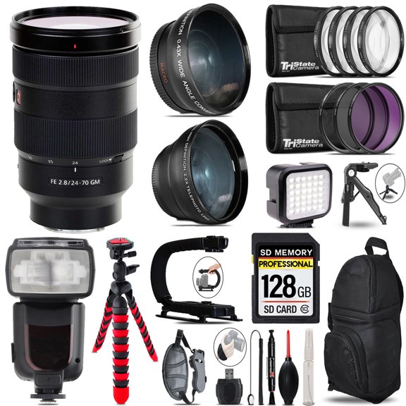 Sony FE 24-70mm f/2.8 GM Lens + LED Light + Tripod - 128GB Accessory Bundle (International Version)