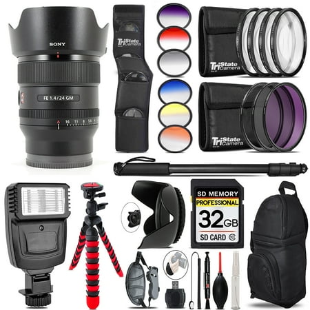 Sony FE 24mm f/1.4 GM Lens + Flash + Color Filter Set - 32GB Accessory Kit (International Version)