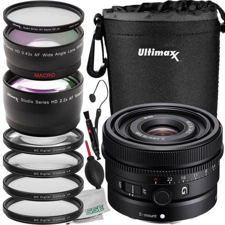 Sony FE 24mm f/2.8 G Lens with Essential Accessory Bundle: Multi-Coated UV Filter, 0.43x Wide-Angle & 2.2x Telephoto Lens Attachments & Much More (16pc Bundle)
