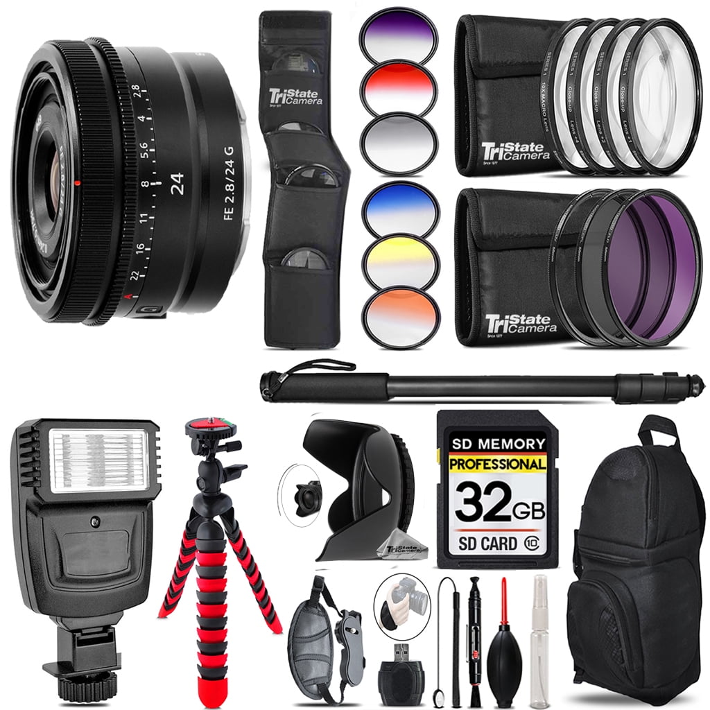 Sony FE 24mm f/2.8 G Lens + Flash + Color Filter Set - 32GB Accessory ...