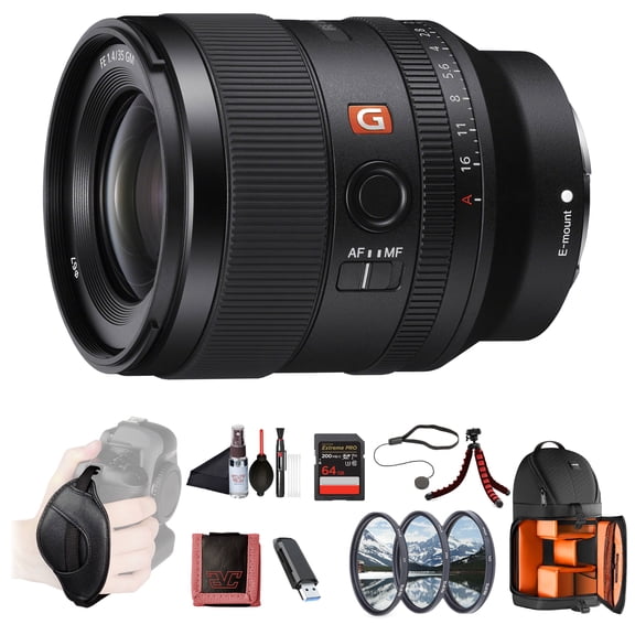 Sony FE 35mm F1.4 GM Wide-Angle Prime Lens (SEL35F14GM) Full-Frame E-Mount | Bright F1.4 Aperture | G Master Optics | Filter Kit, BackPack, 64GB Card, Card Reader, Flex Tripod and More