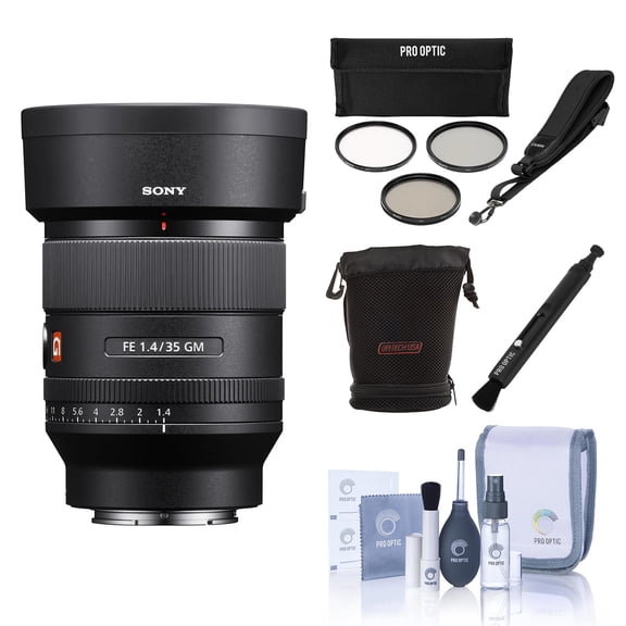 Sony FE 35mm f/1.4 GM Lens, Bundle with 67mm Filter Kit, Camera Sling Strap, Lens Case, Lens Cleaner and Cleaning Kit