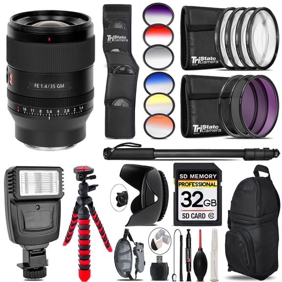Sony FE 35mm f/1.4 GM Lens + Flash + Color Filter Set - 32GB Accessory Kit (International Version)