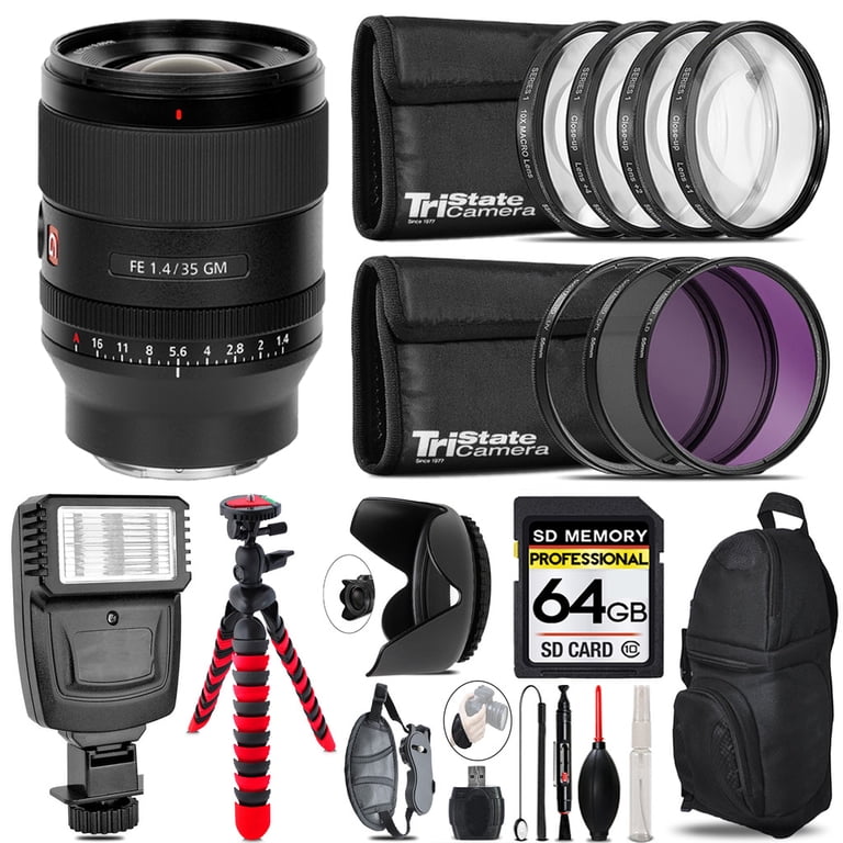 Sony FE 35mm f/1.4 GM Lens + Flash + Tripod & More - 64GB