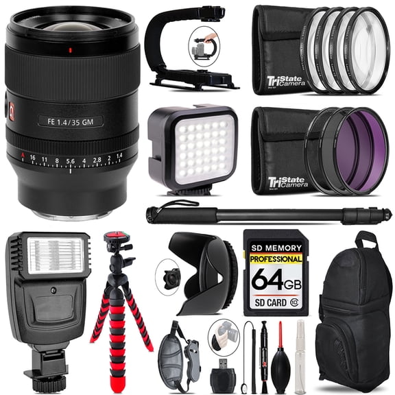 Sony FE 35mm f/1.4 GM Lens - Video Kit + Flash - 64GB Accessory Bundle (International Version)