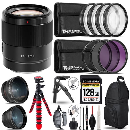 Sony FE 35mm f/1.8 Lens - 3 Lens Kit + Tripod + Backpack - 128GB Accessory Bundle (International Version)