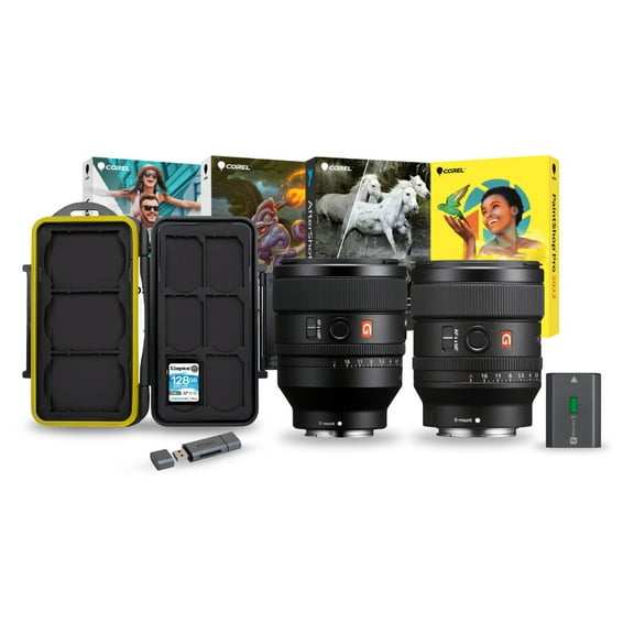 Sony FE 50mm F1.2 GM Full-Frame Large-Aperture G Master Lens Bundle with 24mm Lens, 2280mAh Battery, Software Suite, 128GB Memory Card, and Memory Card Storage Case (6 Items)