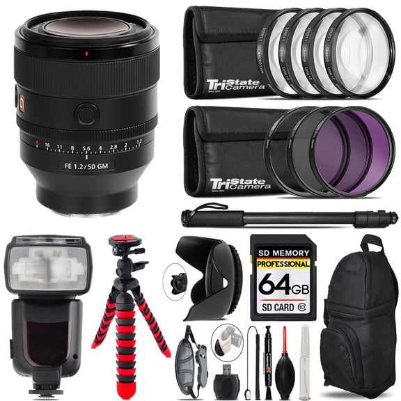 Sony FE 50mm f/1.2 GM Lens (Sony E) + 7 Piece Filter & More - 64GB Accessory Kit