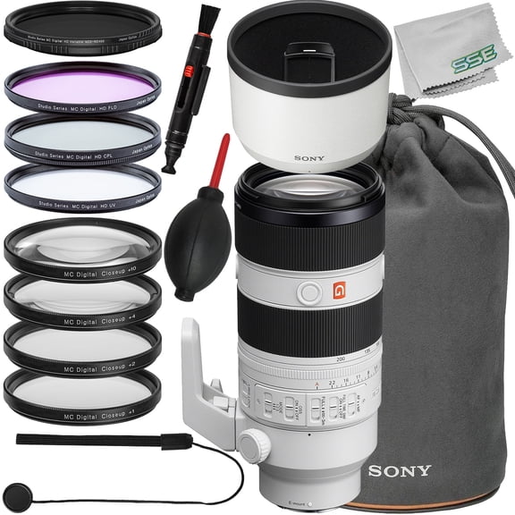 Sony FE 70-200mm f/2.8 GM OSS II Lens (International Model) with Essential Accessory Bundle: Variable ND  Filter (ND2-ND400), 3PC Multi-Coated UV Filter Kit (UV, CPL, FLD) & More (18pc Bundle)