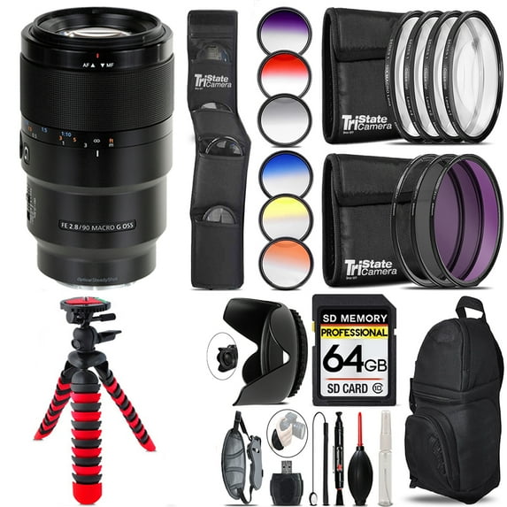 Sony FE 90mm f/2.8 Macro G OSS Lens +13 Piece Filter & More- 64GB Accessory Kit (International Version)