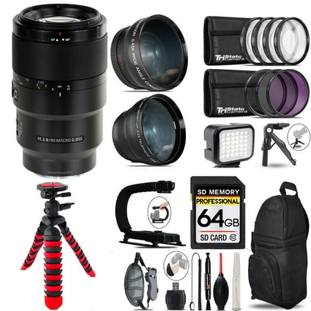 Sony FE 90mm f/2.8 Macro G OSS Lens + LED Light + Tripod - 64GB Accessory Bundle