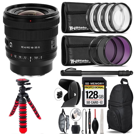 Sony FE PZ 16-35mm f/4 G Lens + 7 Piece Filter & More - 128GB Accessory Kit (International Version)