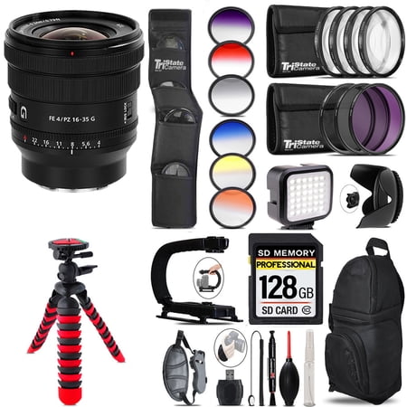 Sony FE PZ 16-35mm f/4 G Lens+ LED Light - 128GB Accessory Bundle (International Version)