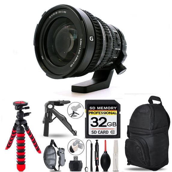 Sony FE PZ 28-135mm f/4 G OSS Lens-+ Tripod + Backpack - 32GB Accessory Bundle