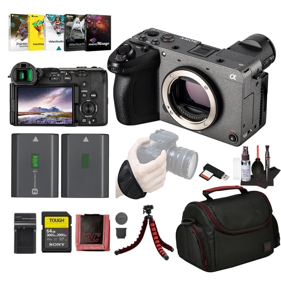 Sony FX2 Compact Cinema Camera Full-Frame 4K, Internal ND, Fast Autofocus (ILME-FX2B) + 64GB Memory Card + NP-FZ100 Battery + Photography Software + Camera Bag + External Charger + More