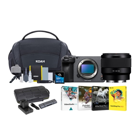 Sony FX3A Full-Frame Cinema Camera with 50mm f/1.8 Lens Bundle with (2-Pack) Batteries, Memory Card, 4 Softwares, Bag with Cleaning Kit and Card Reader