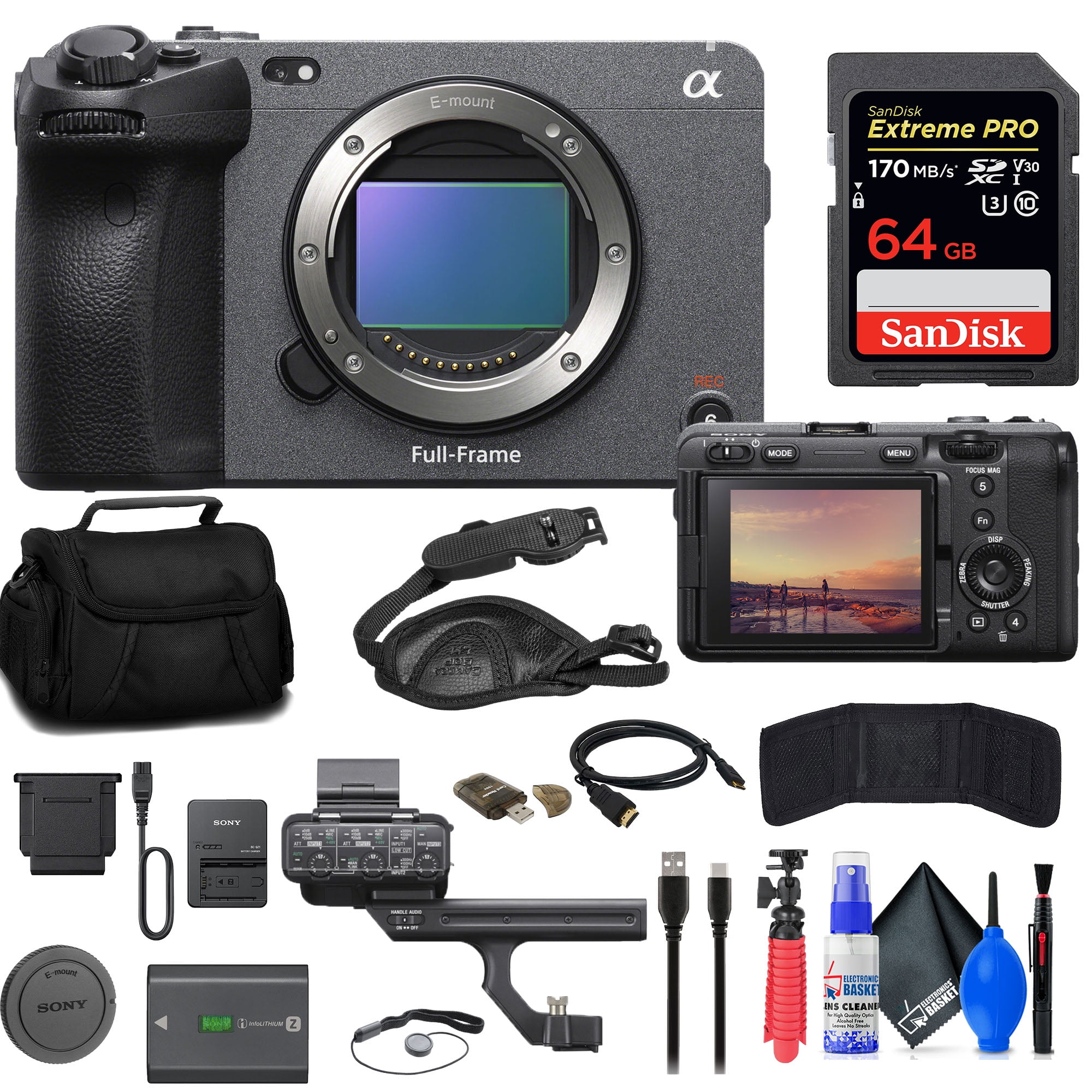  Sony FX3 Full-Frame Cinema Camera (ILME-FX3) + 64GB Memory  Card + Bag + 2 x NP-FZ100 Compatible Battery + LED Light + Card Reader +  Corel Photo Software + Flex