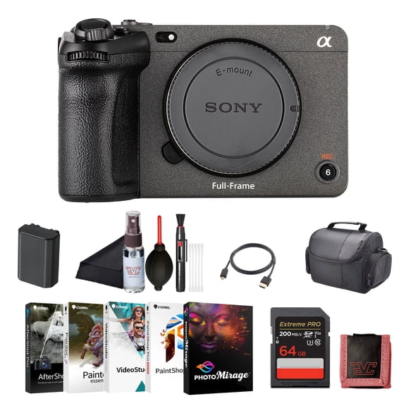 Sony FX3 Full-Frame Cinema Camera Body Only ILME-FX3, 128GB Memory Card, Corel Photo Software, NP-FZ100 Battery, Case, Deluxe Cleaning Set, HDMI Cable, Memory Card Wallet, and More