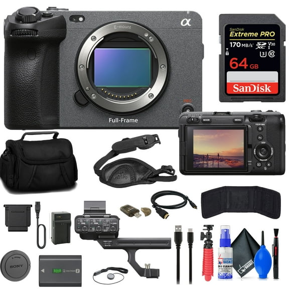 Sony FX3 Full-Frame Cinema Camera (ILME-FX3) Bundle with 64GB Card, Bag, Flex Tripod, Hand Strap and Cleaning Kit (International Model)