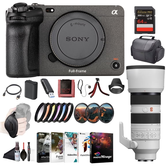 Sony FX3 Full-Frame Cinema Camera ILME-FX3, Sony FE 70-200mm Lens, 64GB Memory Card, Filter Kit, Color Filter Kit, Lens Hood, Bag, NP-FZ100 Compatible Battery, Card Reader, and More