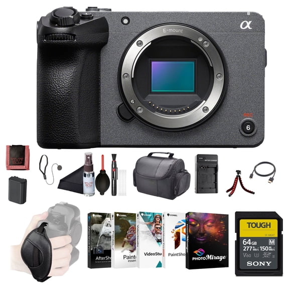 Sony FX30 Cinema Line Camera Body (ILME-FX30B) 26MP APS-C Sensor | 4K Super 35 Recording | 64GB SF-G Tough Card, Bag, NP-FZ100 Compatible Battery, External Charger, Photo Software and More
