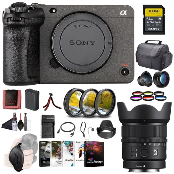 Sony FX30 Cinema Line Camera with XLR Handle Unit (ILME-FX30)  26MP APS-C Sensor | 4K Super 35 Recording | Sony E 15mm G Lens, 64GB SF-G Tough Card, Filter Kit, Wide Angle Lens and More