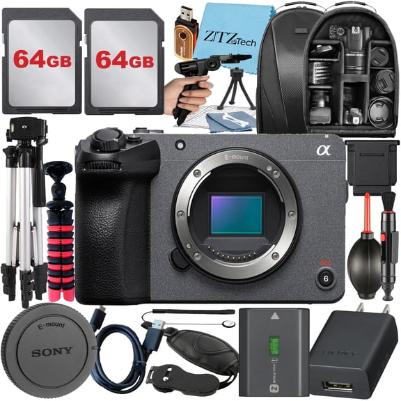 Sony FX30 Digital Cinema Camera + 2 Pack 64GB Memory Card + Backpack + Tripod + ZeeTech Cloth (International Version)