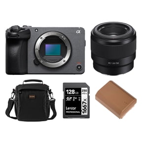 Sony FX30 Super 35 Cinema Line Camera with FE 50mm f/1.8 Lens for Sony E, NP-FZ100 17.3Wh 7.2V 2400mAh Lithium-Ion Battery Pack with USB-C Charging Port, Series Professional 1667x 128GB UHS-II SDXC