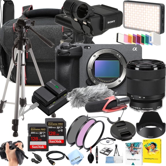 Sony FX3A Full-Frame Cinema Camera, 12.1MP Full-Frame CMOS Exmor R Sensor + 28-70mm Lens + 256GB Memory + Video Mic + LED Light + Filters, Case & More (Deluxe Value Bundle) (International Version)