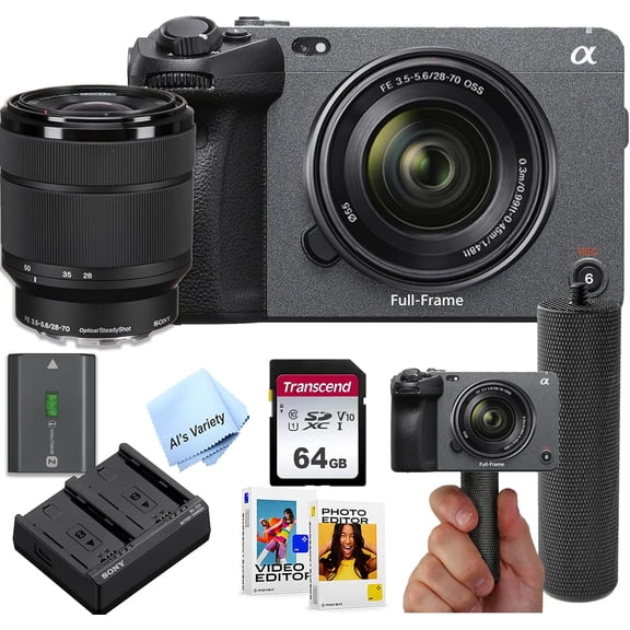 Sony FX3A Full-Frame Cinema Camera, 12.1MP Full-Frame CMOS Exmor R Sensor + 28-70mm Lens + 64GB Memory + Stabilizing Grip + Software Pack +More (9pc Bundle) (International Version)