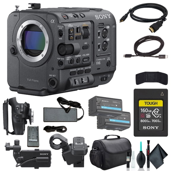 Sony FX6 Full-Frame Cinema Camera Body Only ILME-FX6V, 160GB Memory Card, BP-U35 Battery, Bag, Memory Card Wallet, Cleaning Kit, HDMI Cable