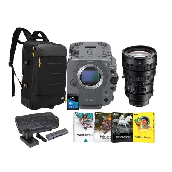 Sony FX6 Full-Frame Cinema Camera with FE PZ 28 -135 mm F4 G OSS Lens, Camera Backpack, Batteries, Memory Card, Softwares OEM Photo, and Memory Storage Carrying Case Bundle (7 Items)