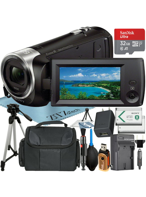 Sony HDR-CX405 HD Handycam Camcorder Video Recording with 32GB Micro SD Memory Card + Charger + Case + Tripod + ZeeTech Accessory Bundle