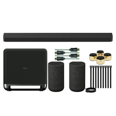 Sony HT-A9000 BRAVIA Theater Bar 9 with Dolby Atmos and 360 Spatial Sound Mapping (Black) Bundle with Wireless Subwoofer, Rear Speakers, and Bookshelf Speaker Stands (Matte Black, Pair) (4 Items)