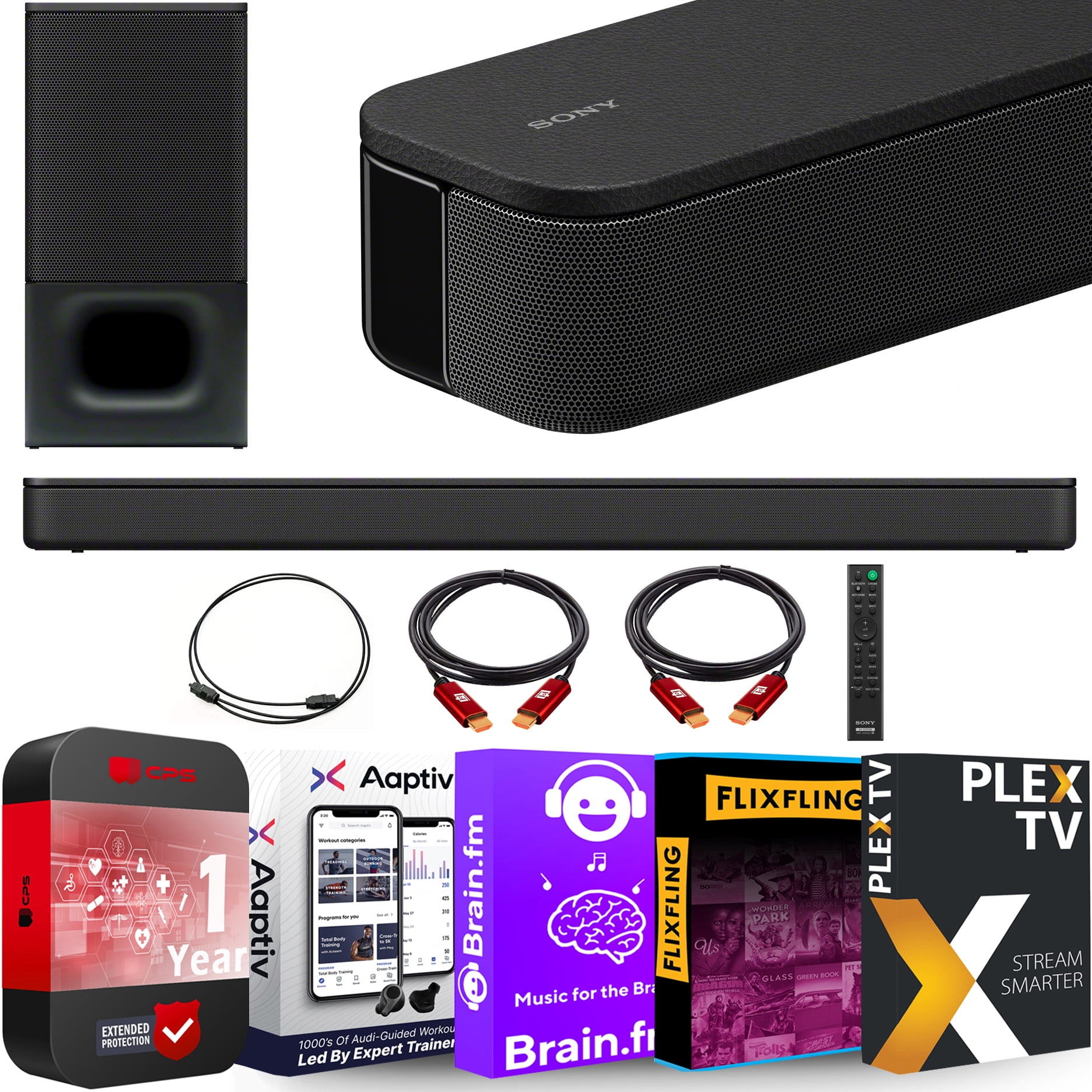 Sony HT S350 2.1ch Home Theater Soundbar with Cinematic Virtual Surround Sound Bluetooth and Wireless Subwoofer Bundle with Extended Protection Plan