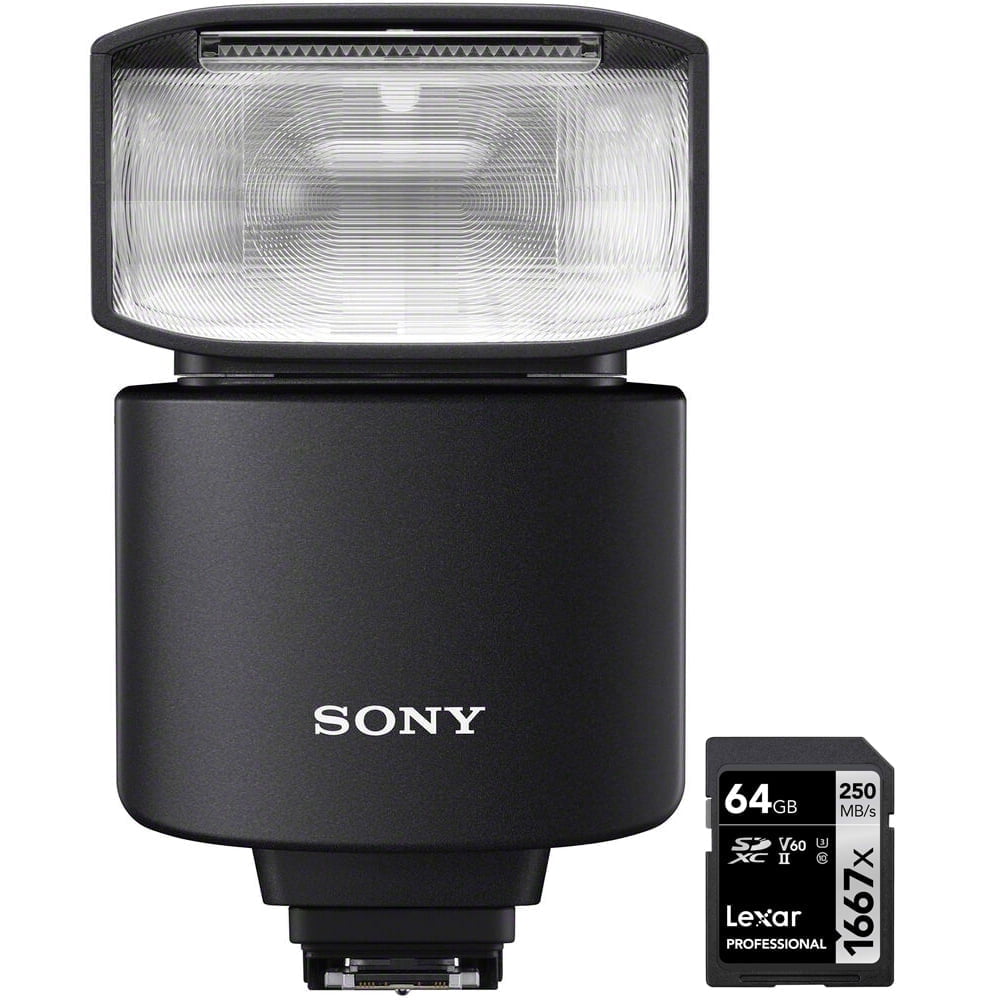 Sony HVL-F46RM Compact Wireless Radio Control External Flash Bundle with Lexar Professional SDHC / SDXC 1667x UHS-II 64GB Memory Card