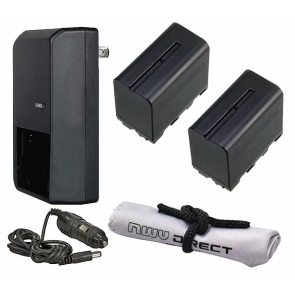 Sony HVR-HD1000U High Capacity Intelligent Batteries (2 Units) + AC/DC Travel Charger + Nwv Direct Microfiber Cleaning Cloth.