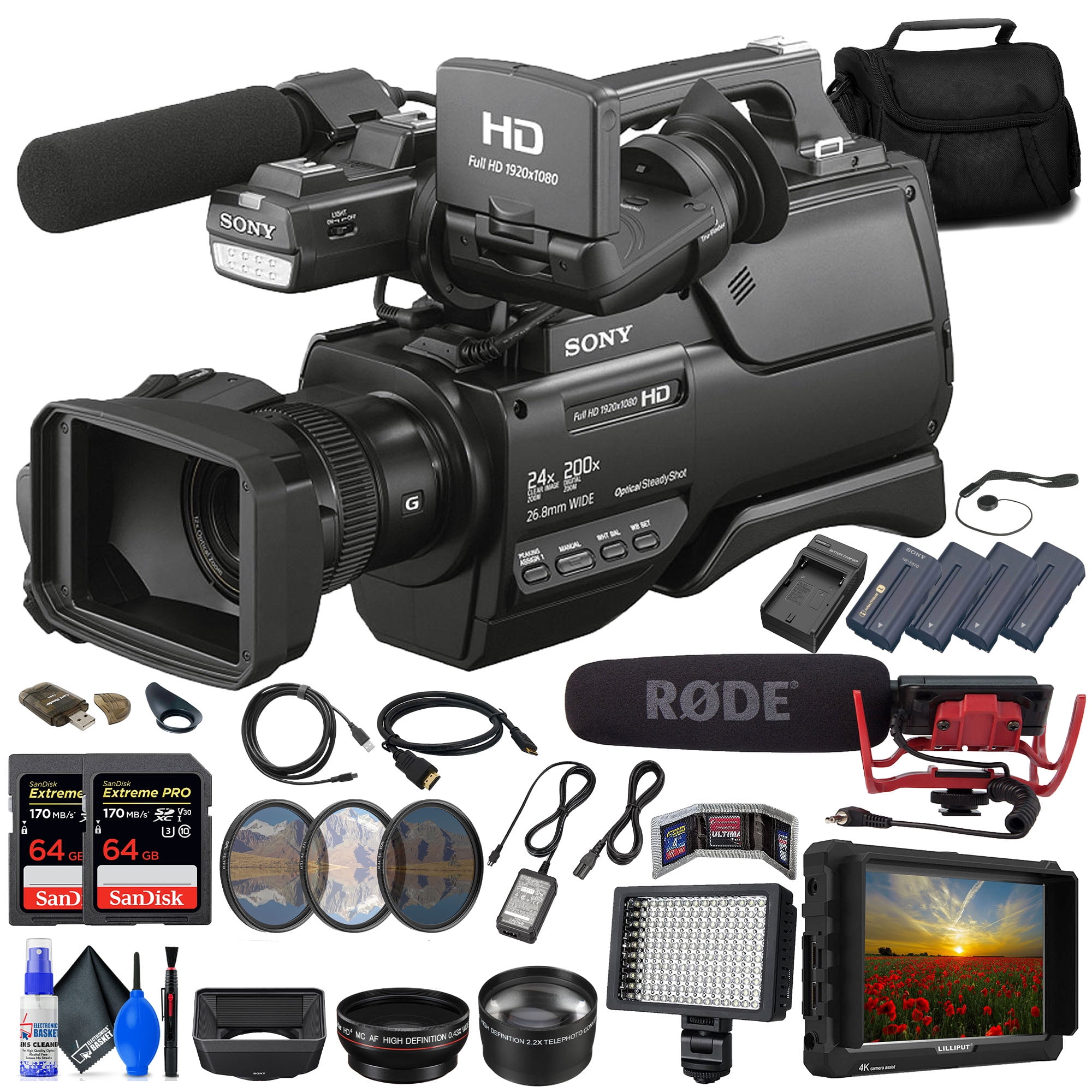 Sony Hxr Mc2500 Shoulder Mount Avchd Camcorder 4k Monitor Rode Mic More