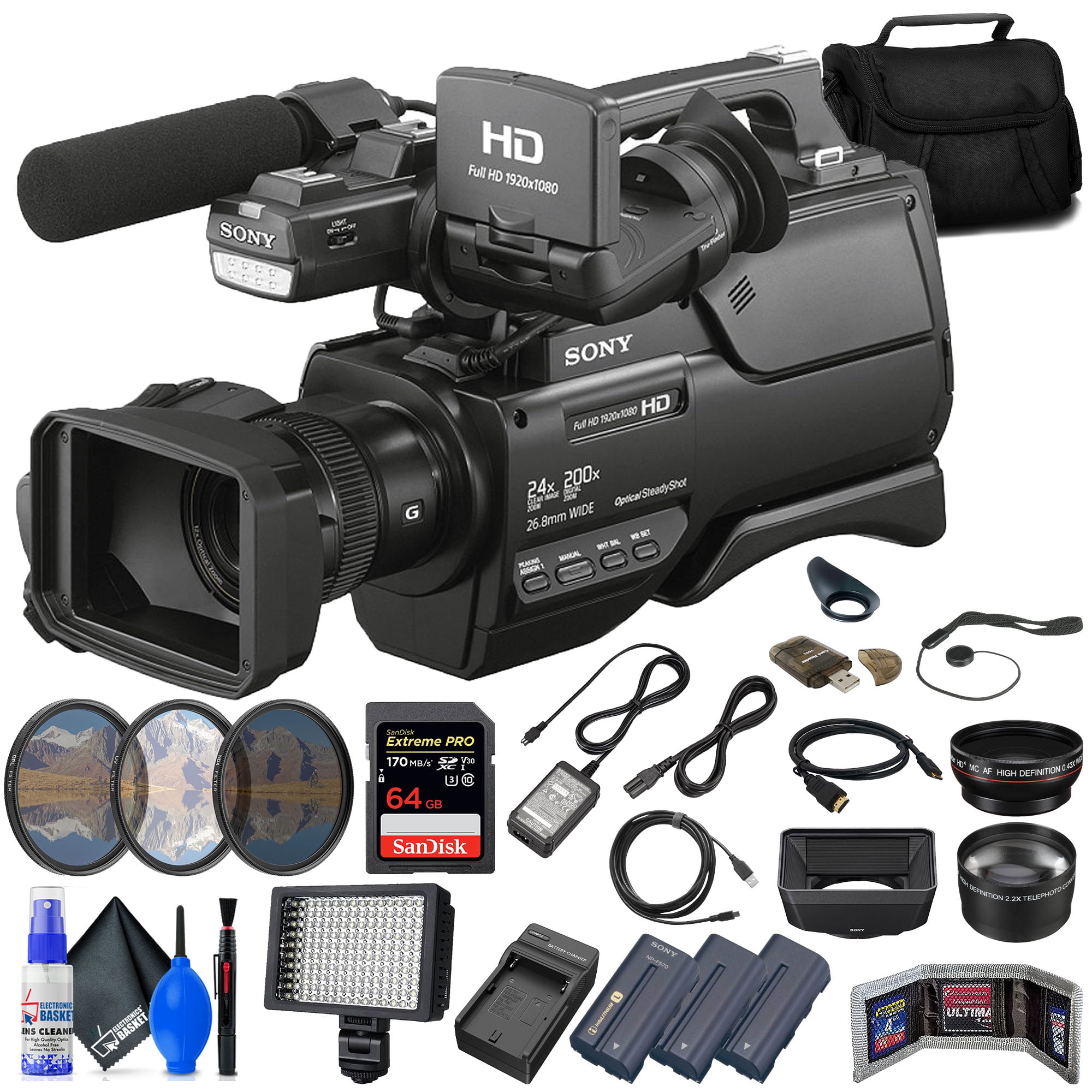 Sony HXRMC2500 Shoulder Mount AVCHD Camcorder + 64GB Card + Filter Kit