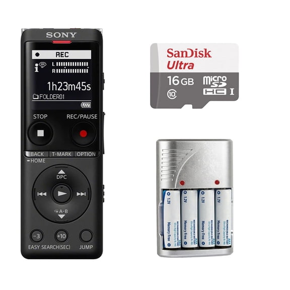 Sony ICD-UX570 Digital Voice Recorder (Black) + 16GB Memory Card - Basic Kit (International Version)