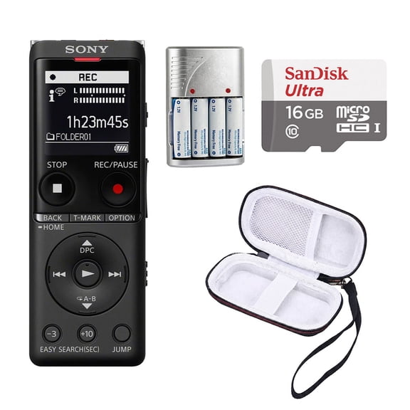 Sony ICD-UX570 Digital Voice Recorder (Black) + 16GB Memory Card - Essential Kit (International Version)