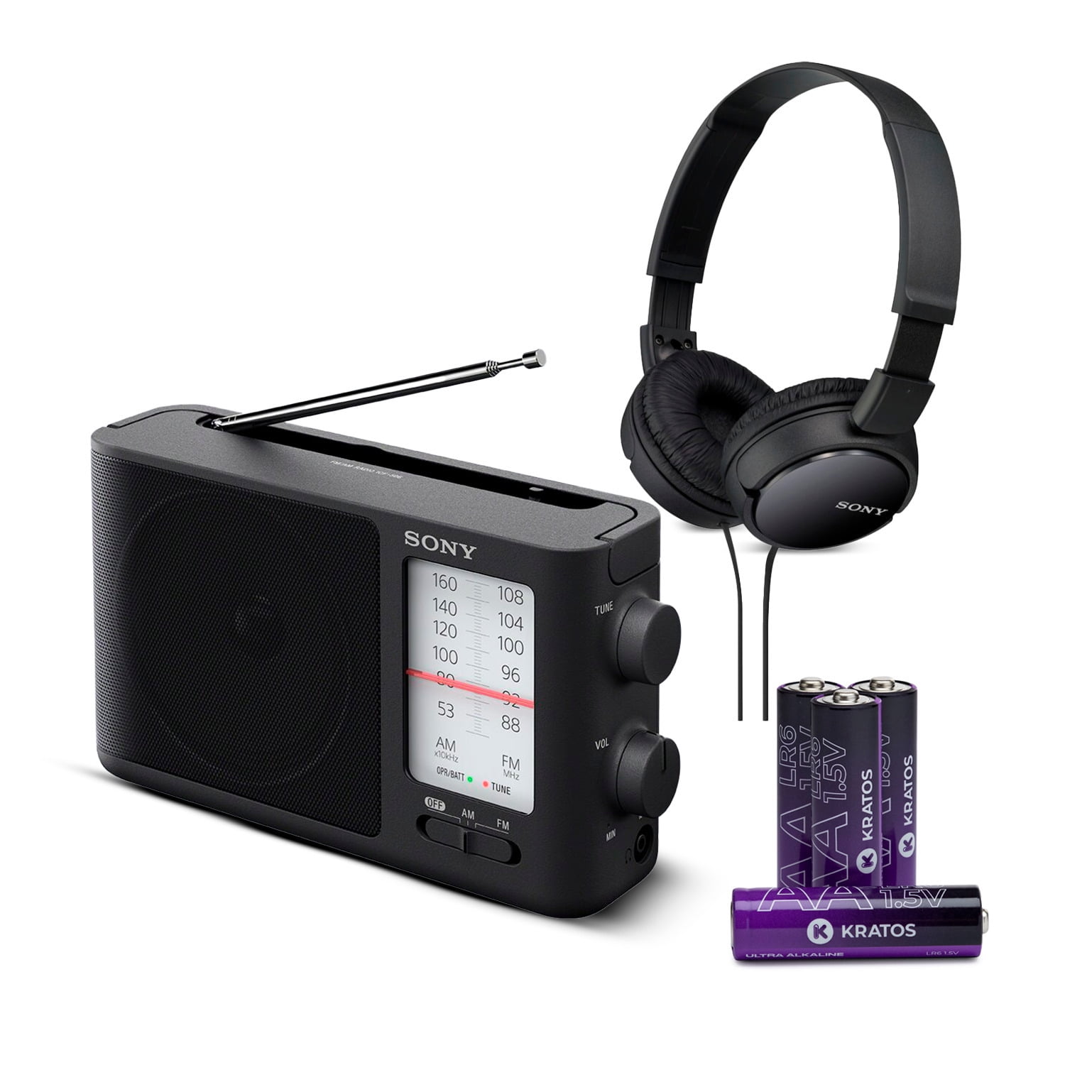 Sony ICF506 Portable Radio Bundle with Sony ZX110 Over-Ear