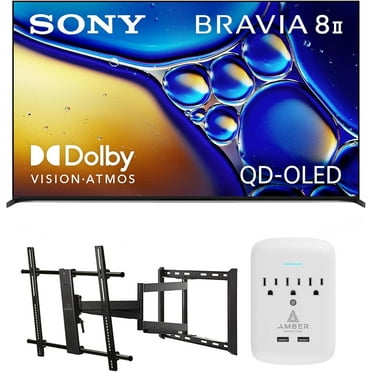 Sony K55XR80M2 55 Inch Bravia 8 QD-OLED 4K HDR Google TV with a Walts Large/Extra Large Full Motion Mount for 43"-90" TVs and Amber Protection 3-OUTLET-SURGE Surge Protector (2025)