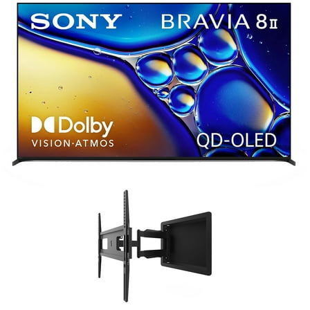 Sony K55XR80M2 55 Inch Bravia 8 QD-OLED 4K HDR Google TV with a Kanto R300 Recessed Low Profile Full Motion Wall Mount (2025)