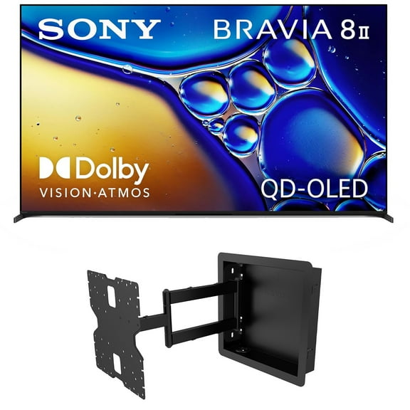Sony K55XR80M2 55 Inch Bravia 8 QD-OLED 4K HDR Google TV with a Kanto R400 Recessed In-wall Full Motion Articulating Mount (2025)