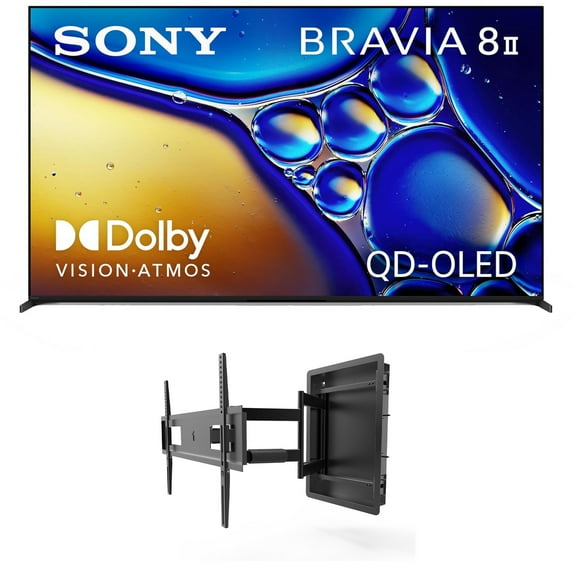 Sony K55XR80M2 55 Inch Bravia 8 QD-OLED 4K HDR Google TV with a Kanto R500 Recessed Ultra-Low Profile Full-Motion Mount (2025)