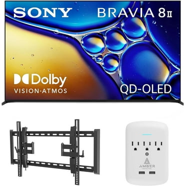 Sony K65XR80M2 65 Inch Bravia 8 QD-OLED 4K HDR Google TV with a Walts TILT-EXTENSION-37-90 Tilt Mount for 37"-90" TVs and Amber Protection 3-OUTLET-SURGE Surge Protector (2025)