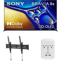 Sony K65XR80M2 65 Inch Bravia 8 QD-OLED 4K HDR Google TV with a Walts TILT-MOUNT-43-90 Large/XL Tilt Mount for 43"-98" TVs and Amber Protection 3-OUTLET-SURGE Surge Protector (2025)