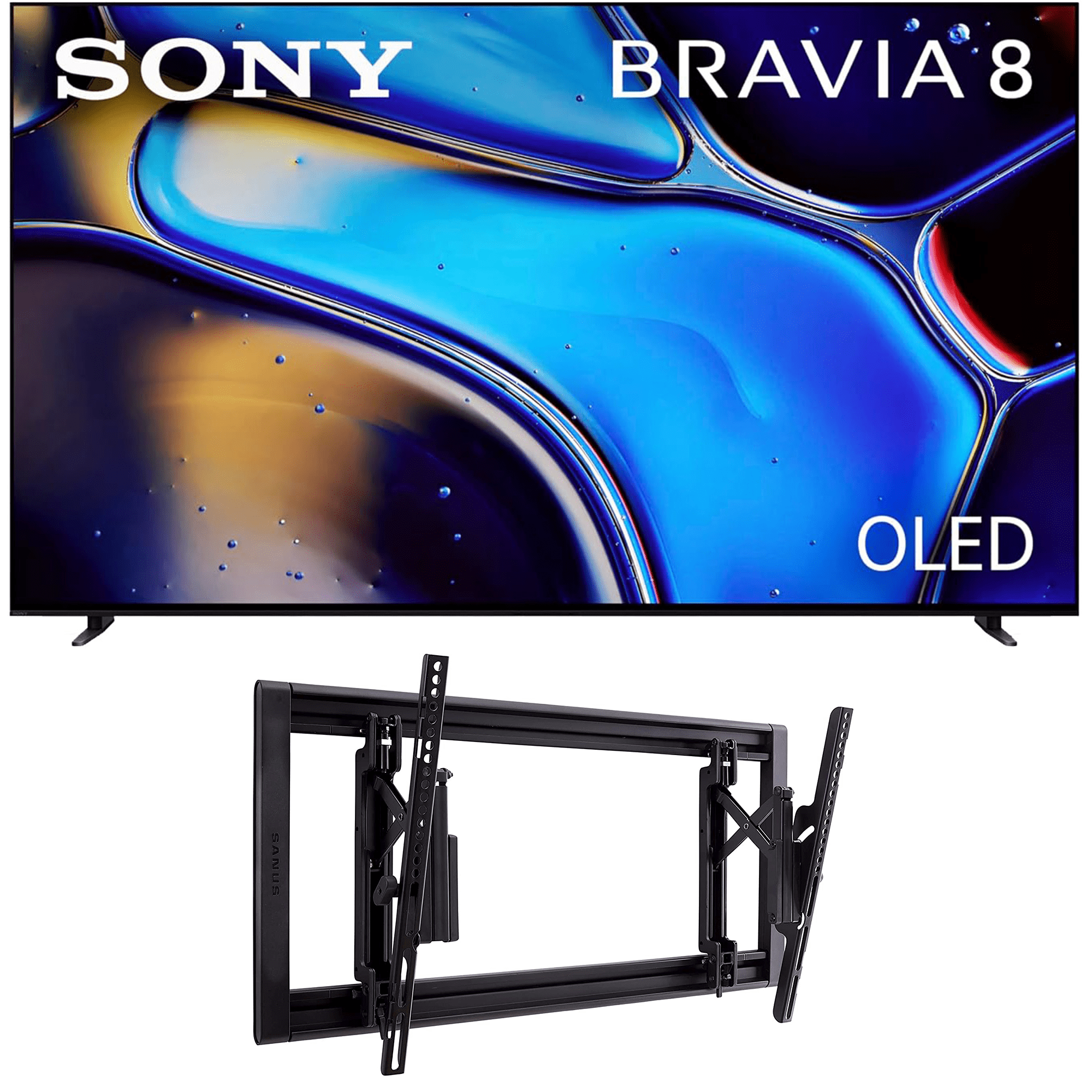 Sony K77XR80 77 Inch Bravia OLED 4K HDR Google TV with a Sanus VLT7-B2 Tilt 4D TV Wall Mount (2024)